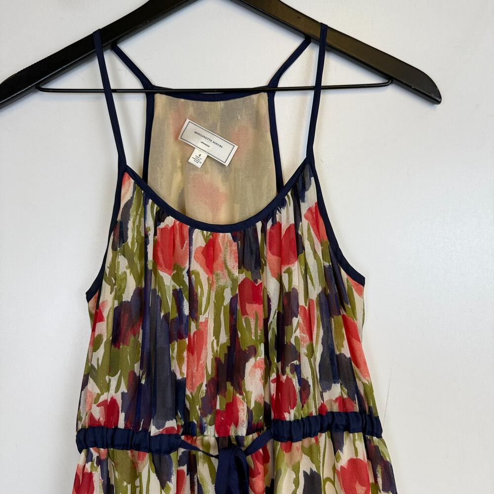 Mouliette Soeurs Anthropologie 100% Silk Mini Floral Dress Beige Blue - 4 - Picture 2 of 9